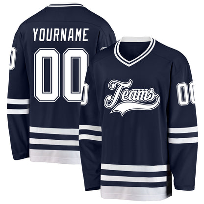 Custom Navy White Hockey Jersey - Sky-Custom