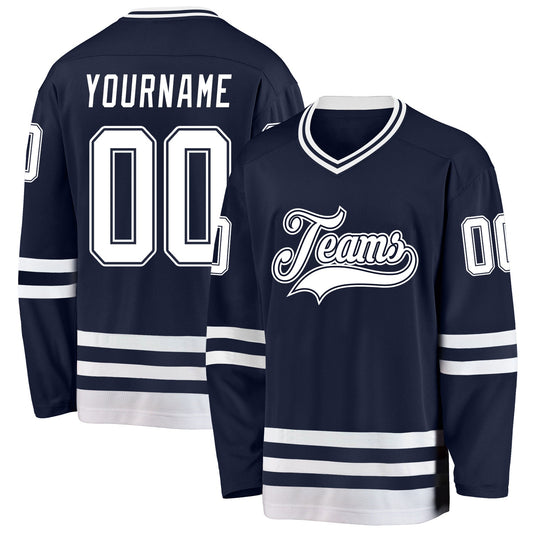 Custom Navy White Hockey Jersey - Sky-Custom