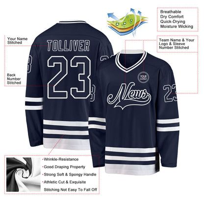 Custom Navy White Hockey Jersey - Sky-Custom