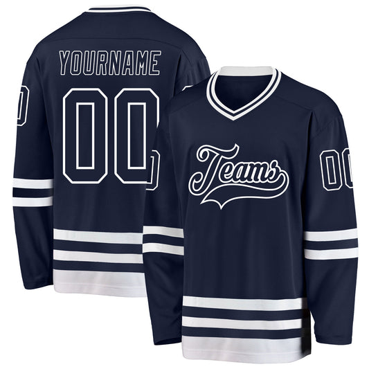 Custom Navy White Hockey Jersey - Sky-Custom