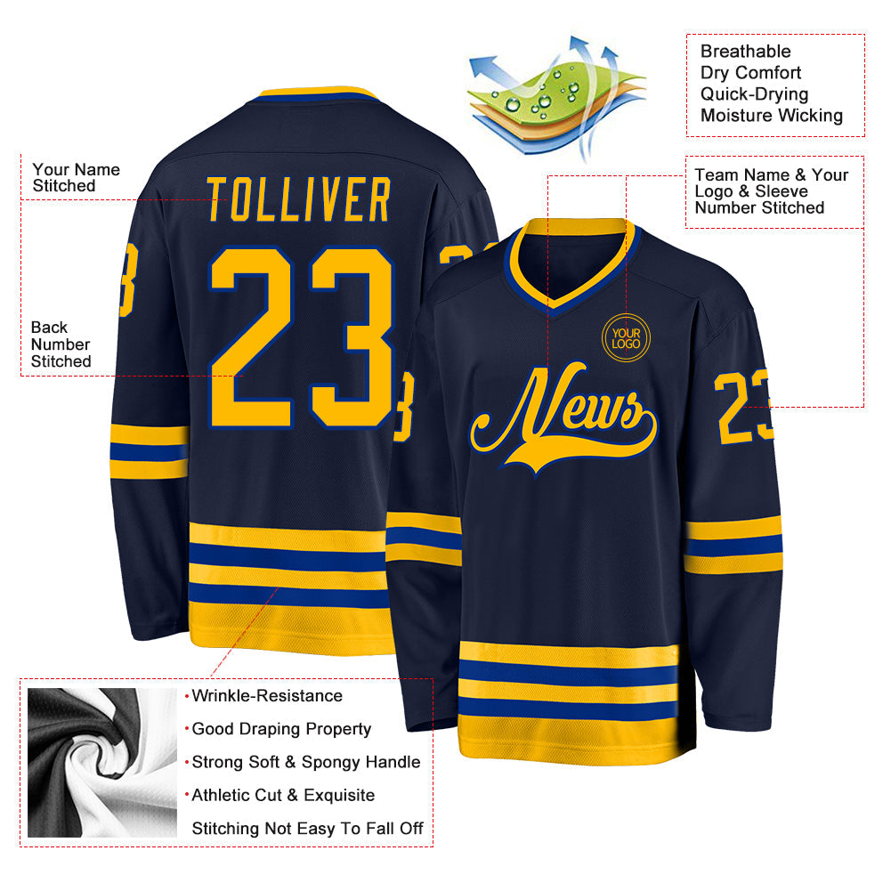 Custom Navy Gold-Royal Hockey Jersey - Sky-Custom
