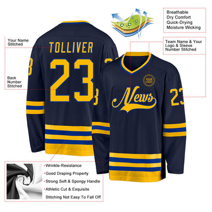 Custom Navy Gold-Royal Hockey Jersey - Sky-Custom