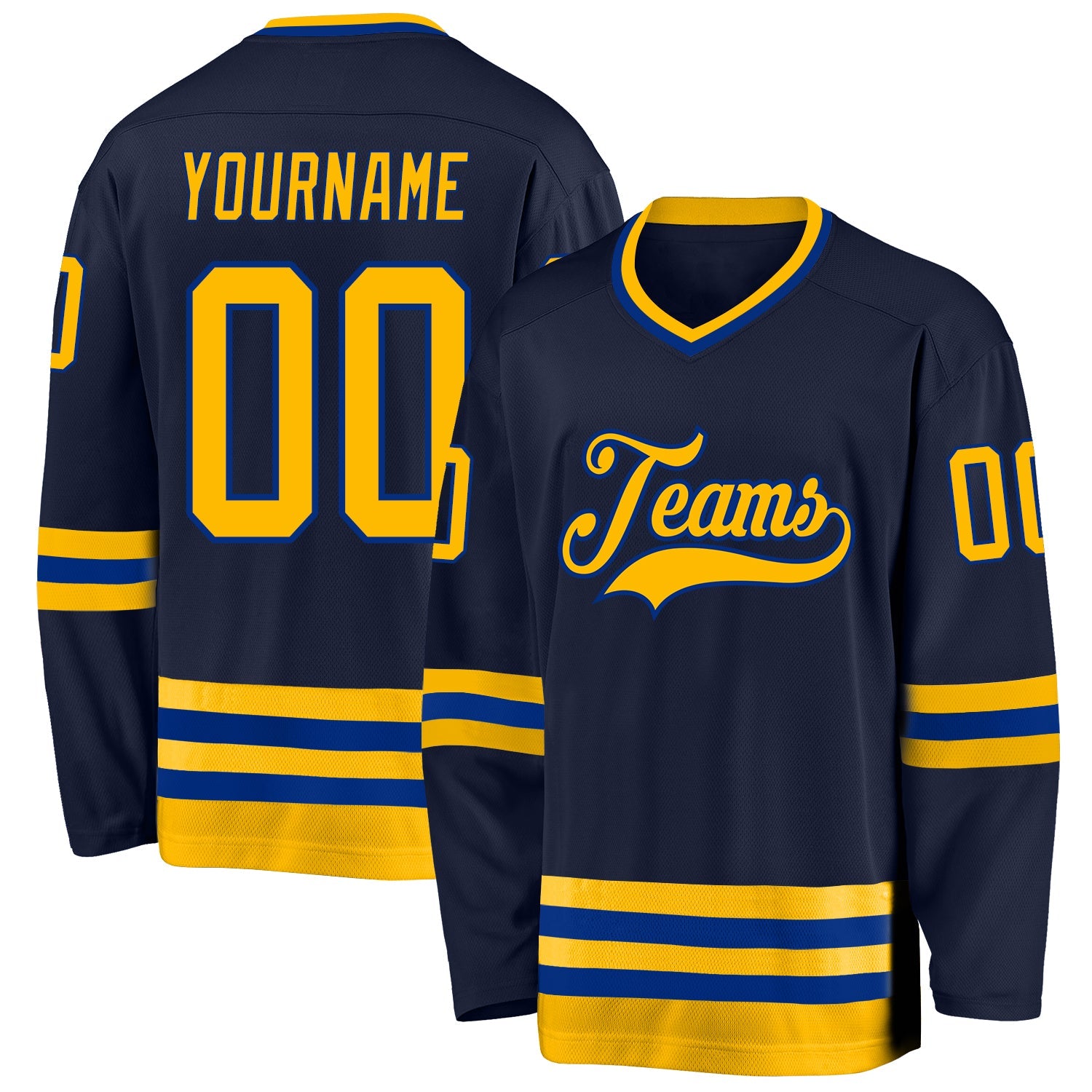 Custom Navy Gold-Royal Hockey Jersey - Sky-Custom