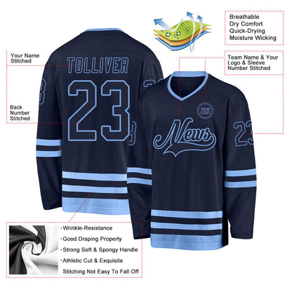 Custom Navy Light Blue Hockey Jersey - Sky-Custom