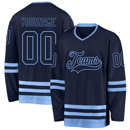 Custom Navy Light Blue Hockey Jersey - Sky-Custom
