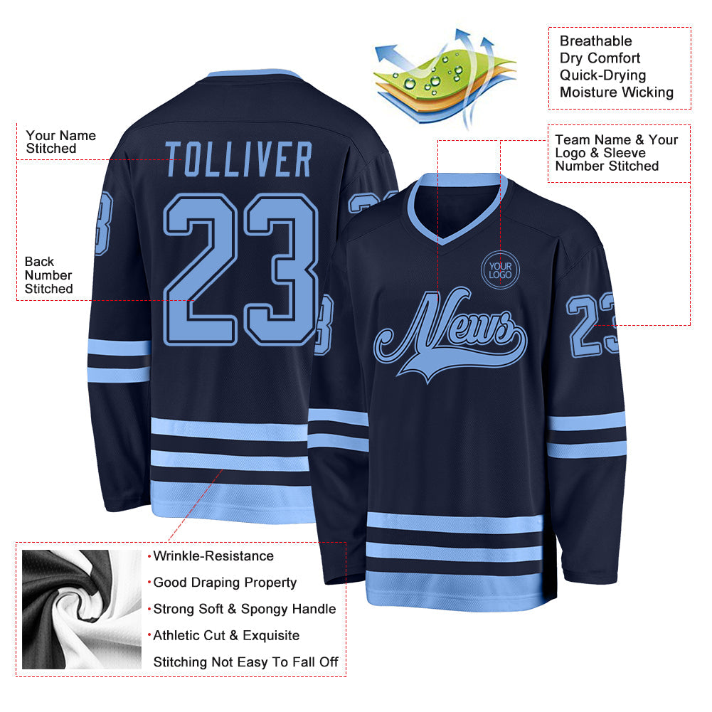 Custom Navy Light Blue Hockey Jersey - Sky-Custom