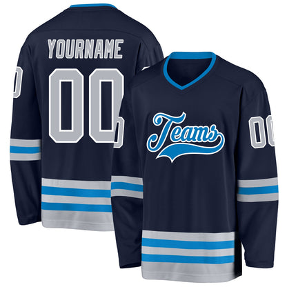 Custom Navy Gray-Blue Hockey Jersey - Sky-Custom
