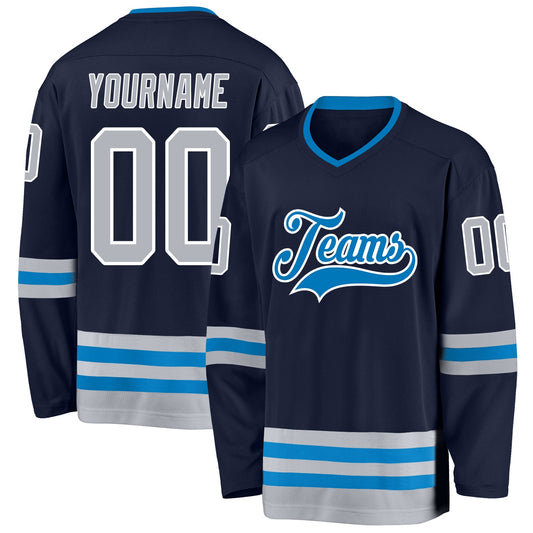 Custom Navy Gray-Blue Hockey Jersey - Sky-Custom
