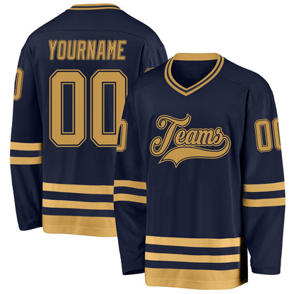 Custom Navy Old Gold Hockey Jersey - Sky-Custom