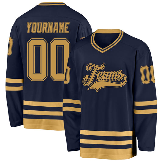 Custom Navy Old Gold Hockey Jersey - Sky-Custom