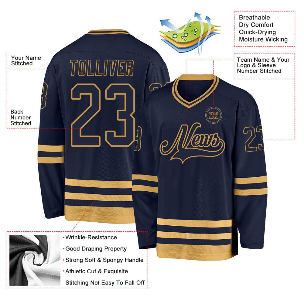 Custom Navy Old Gold Hockey Jersey - Sky-Custom