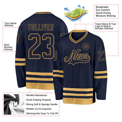 Custom Navy Old Gold Hockey Jersey - Sky-Custom