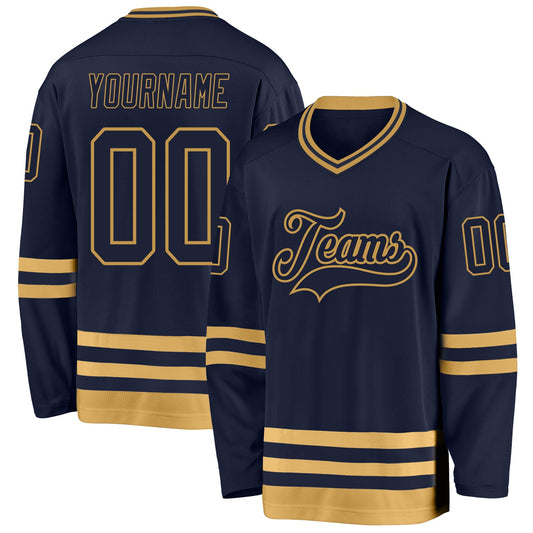 Custom Navy Old Gold Hockey Jersey - Sky-Custom