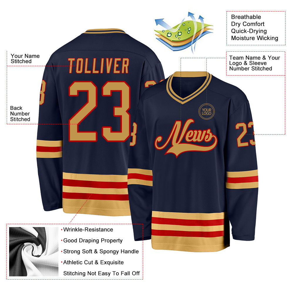Custom Navy Old Gold-Red Hockey Jersey - Sky-Custom