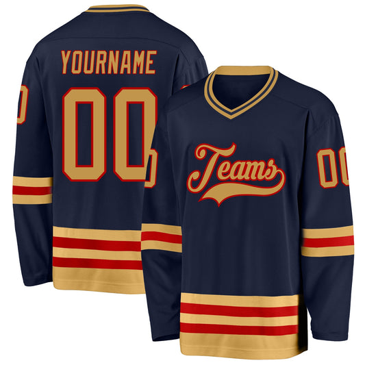 Custom Navy Old Gold-Red Hockey Jersey - Sky-Custom