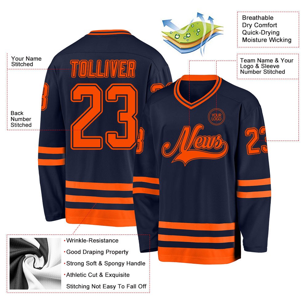 Custom Navy Orange Hockey Jersey - Sky-Custom