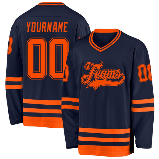 Custom Navy Orange Hockey Jersey - Sky-Custom