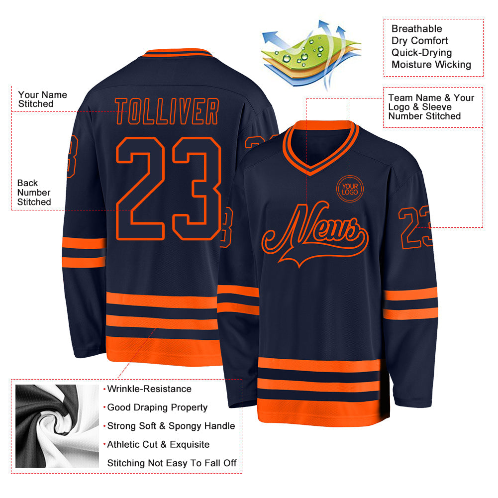 Custom Navy Orange Hockey Jersey - Sky-Custom