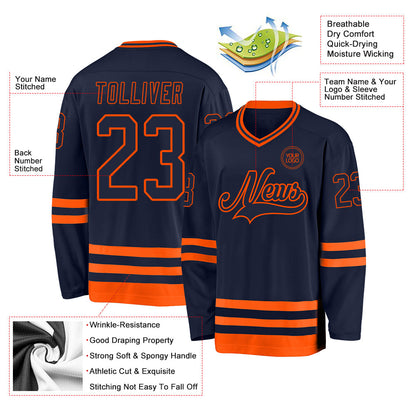 Custom Navy Orange Hockey Jersey - Sky-Custom