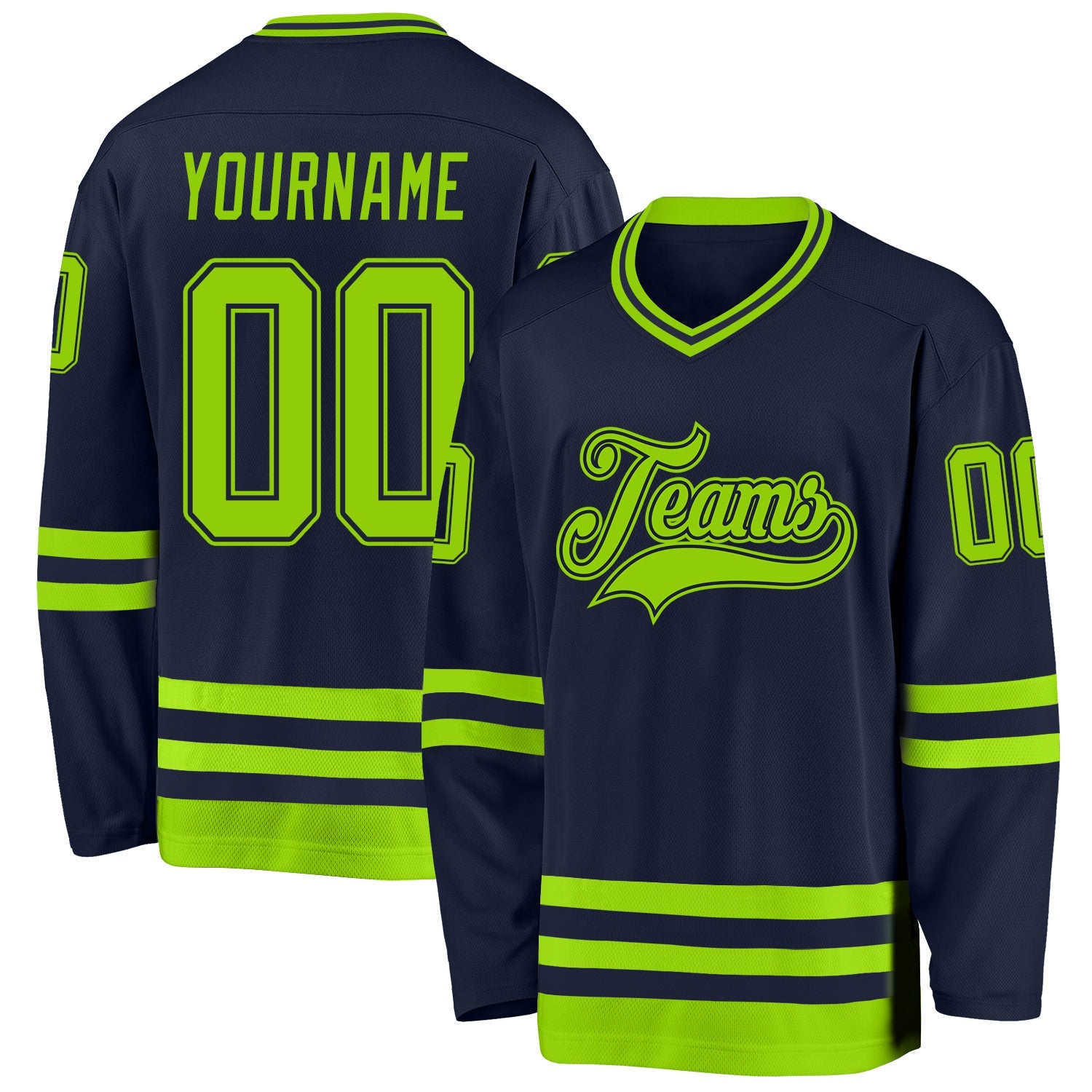 Custom Navy Neon Green Hockey Jersey - Sky-Custom