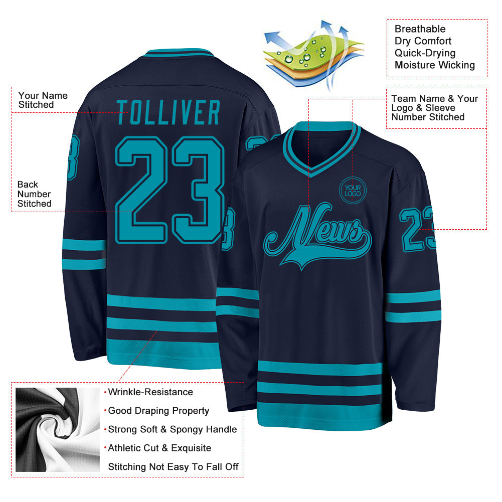 Custom Navy Teal Hockey Jersey - Sky-Custom