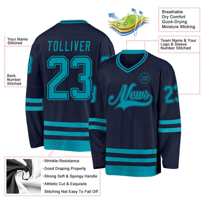 Custom Navy Teal Hockey Jersey - Sky-Custom