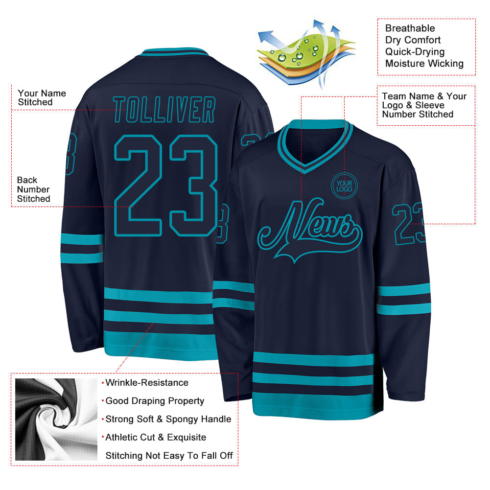 Custom Navy Teal Hockey Jersey - Sky-Custom