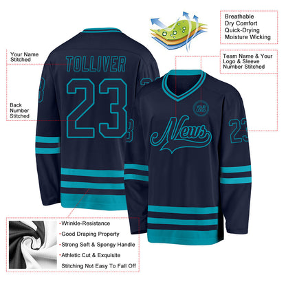 Custom Navy Teal Hockey Jersey - Sky-Custom