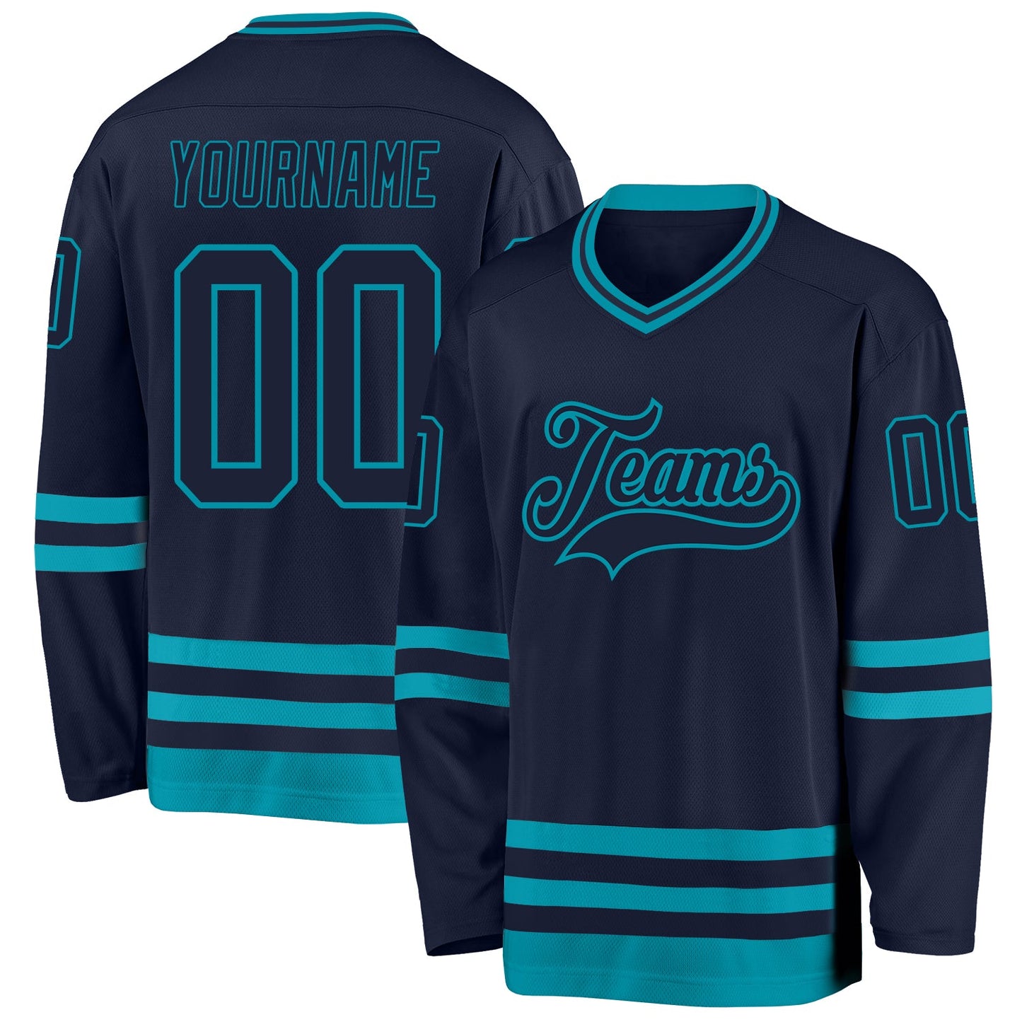 Custom Navy Teal Hockey Jersey - Sky-Custom