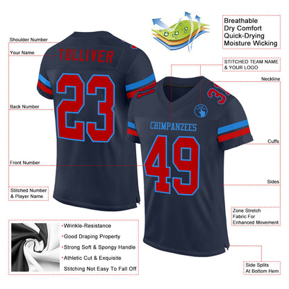 Custom Navy Red-Powder Blue Mesh Authentic Football Jersey - Sky-Custom
