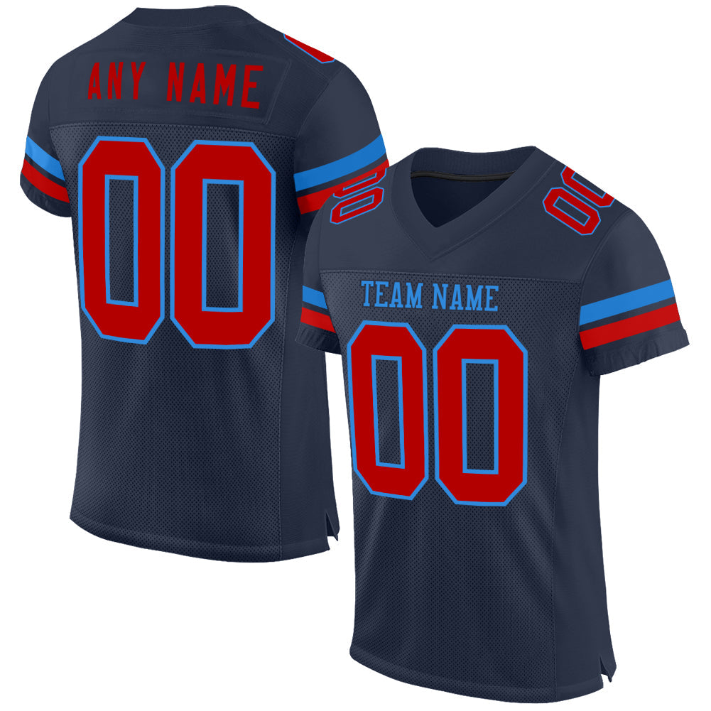 Custom Navy Red-Powder Blue Mesh Authentic Football Jersey - Sky-Custom
