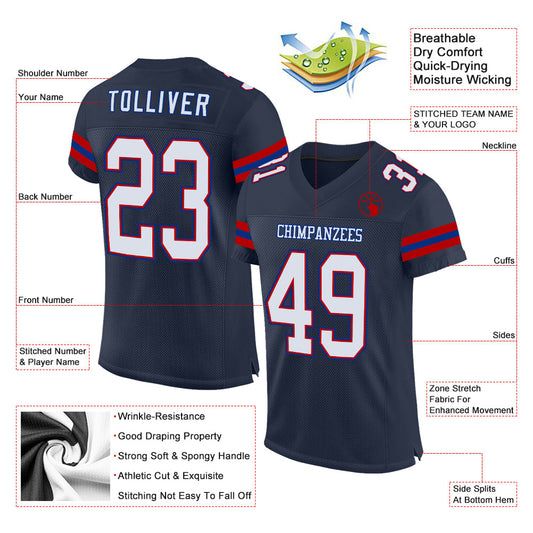 Custom Navy Red-Royal Mesh Authentic Football Jersey - Sky-Custom