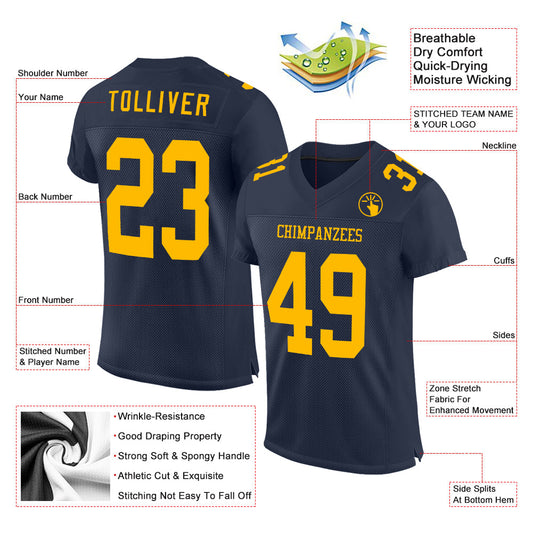 Custom Navy Gold Mesh Authentic Football Jersey - Sky-Custom