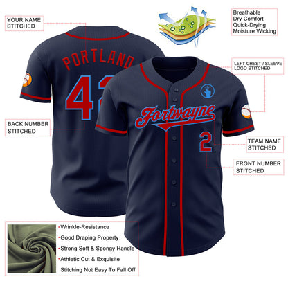 Custom Navy Red-Powder Blue Authentic Baseball Jersey - Sky-Custom