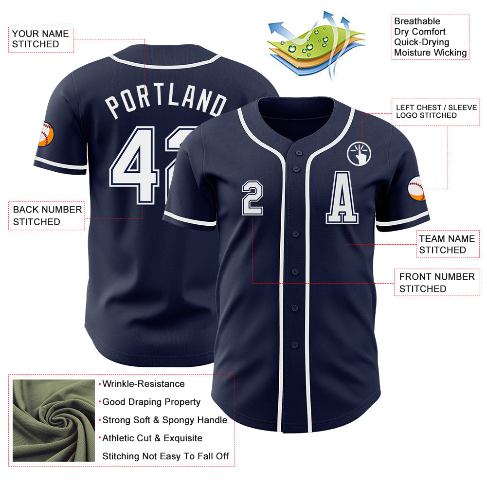 Custom Navy White Authentic Baseball Jersey - Sky-Custom