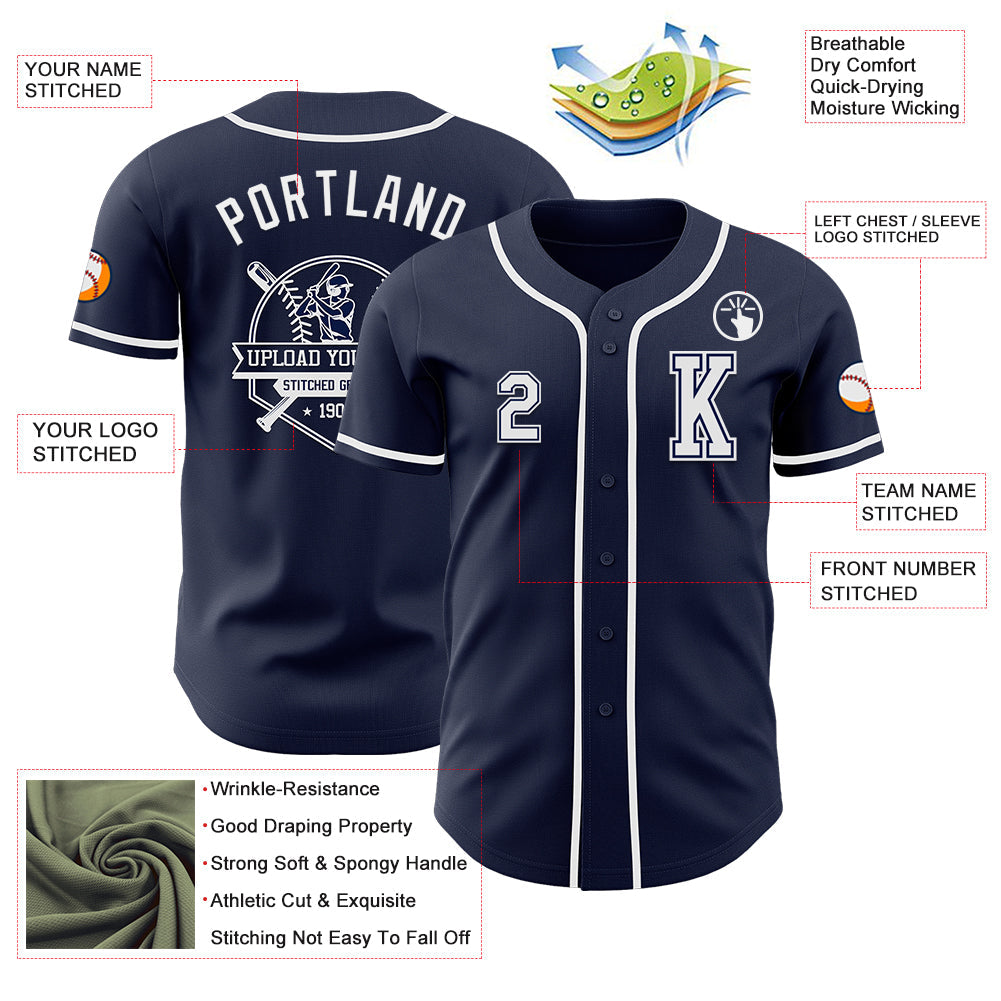 Custom Navy White Authentic Baseball Jersey - Sky-Custom