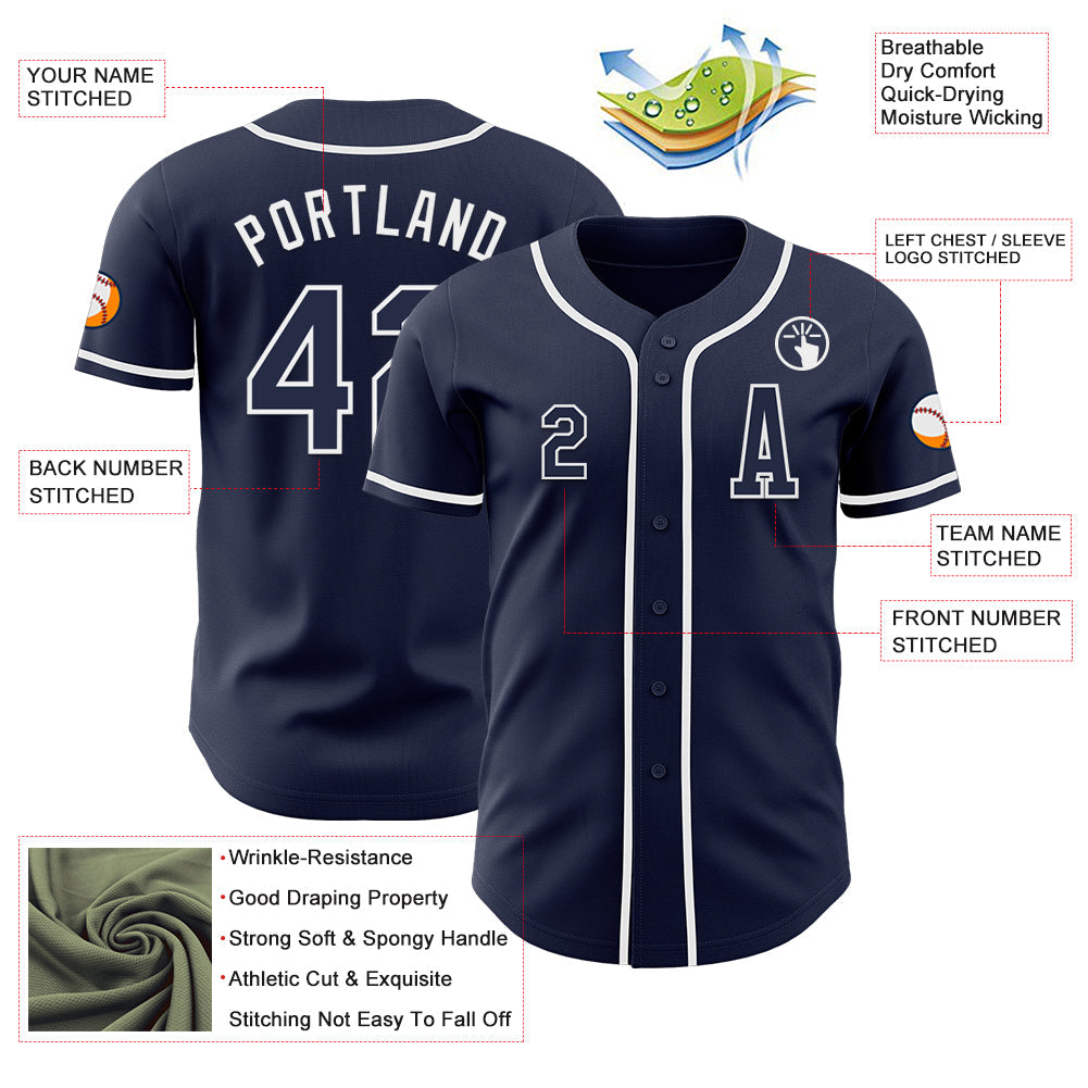 Custom Navy White Authentic Baseball Jersey - Sky-Custom