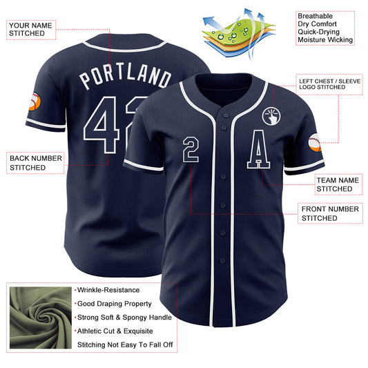 Custom Navy White Authentic Baseball Jersey - Sky-Custom