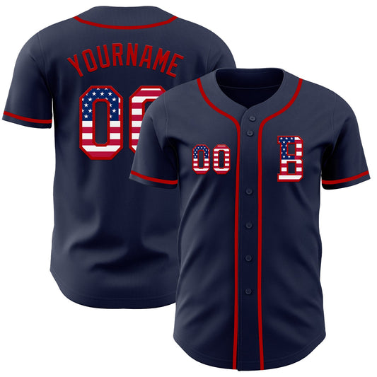 Custom Navy USA Flag-Red Authentic Baseball Jersey - Sky-Custom