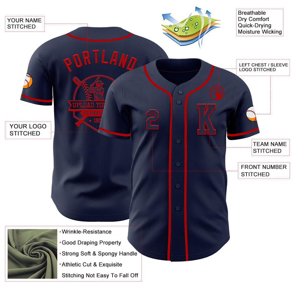 Custom Navy Red Authentic Baseball Jersey - Sky-Custom