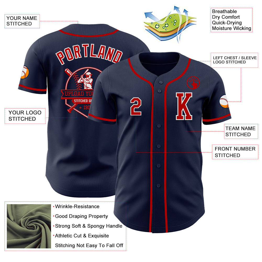 Custom Navy Red-White Authentic Baseball Jersey - Sky-Custom