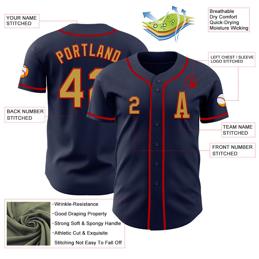 Custom Navy Old Gold-Red Authentic Baseball Jersey - Sky-Custom
