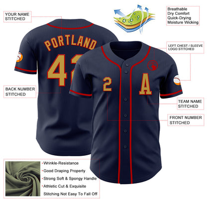 Custom Navy Old Gold-Red Authentic Baseball Jersey - Sky-Custom