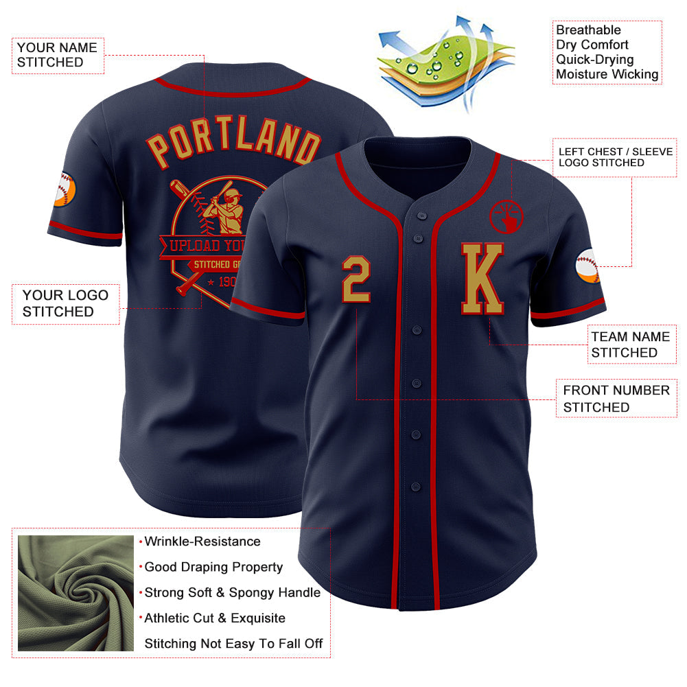 Custom Navy Old Gold-Red Authentic Baseball Jersey - Sky-Custom