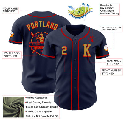 Custom Navy Old Gold-Red Authentic Baseball Jersey - Sky-Custom