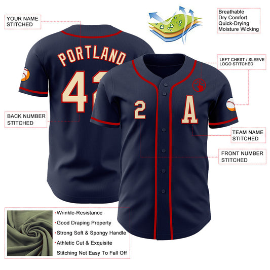 Custom Navy Cream-Red Authentic Baseball Jersey - Sky-Custom