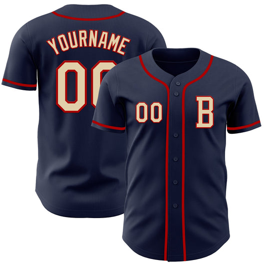 Custom Navy Cream-Red Authentic Baseball Jersey - Sky-Custom