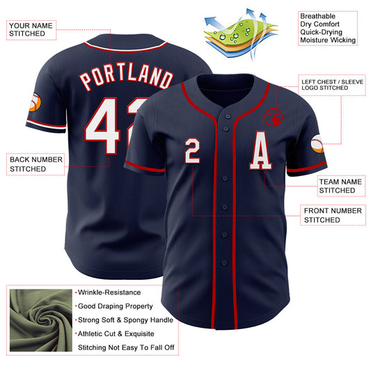 Custom Navy White-Red Authentic Baseball Jersey - Sky-Custom
