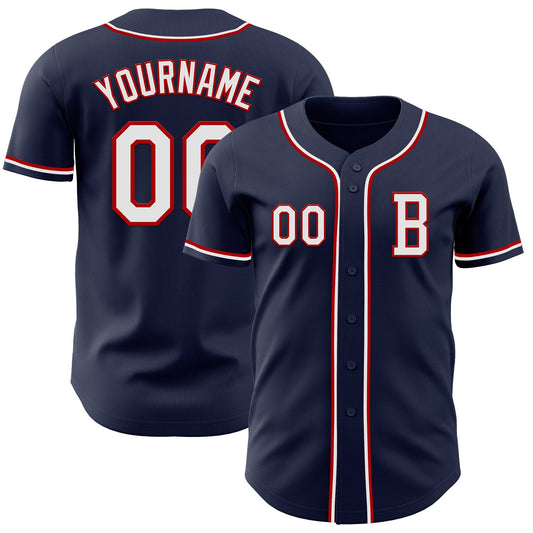 Custom Navy White-Red Authentic Baseball Jersey - Sky-Custom