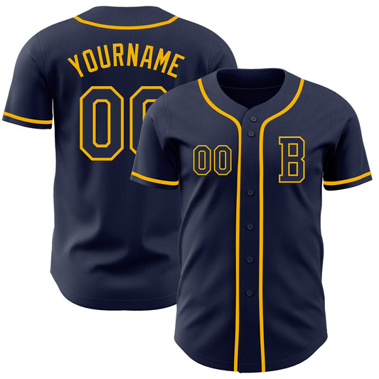 Custom Navy Gold Authentic Baseball Jersey - Sky-Custom